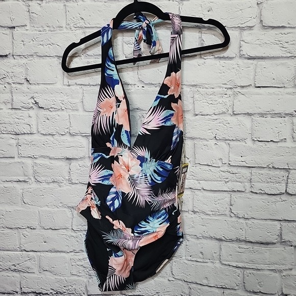 DKNY Women's Medium One Piece Tummy Control Bathing Suit‎ Black Floral  UPF NWT - Picture 2 of 7